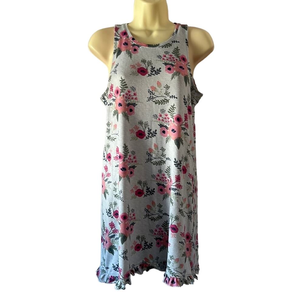Sleep Zenista Size M 8/10 Floral Print Knit Nightgown Sleeveless Ruffle